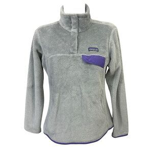 Patagonia Worn Wear Women's Re-Tool Snap-T Pullover Fleece Gray/Purple sz Medium